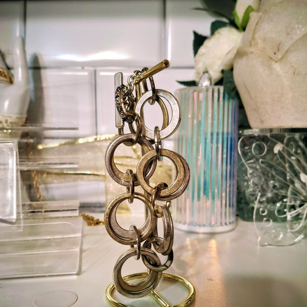 Ann Taylor Silver and Gold Vintage Toggle Clasp Bracelet 8"